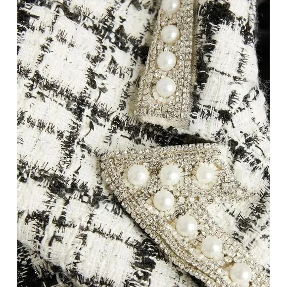 $895 Alice + Olivia Justin White Tweed Big Pearls Embellished Blazer Sz 0 - Picture 8 of 16